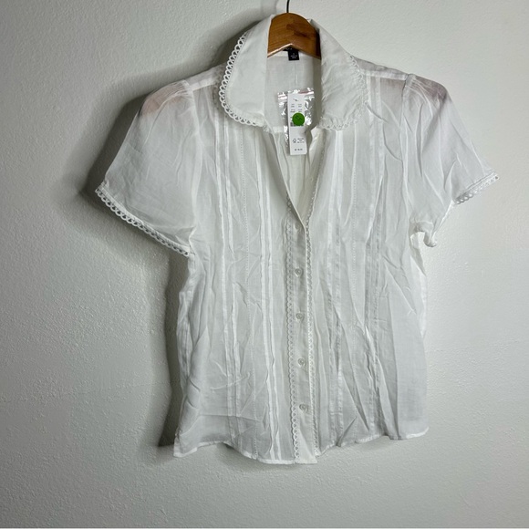 NWT J. Crew 100% Cotton Lightweight White Button Down Peter Pan Collar Top 2 - Picture 2 of 14